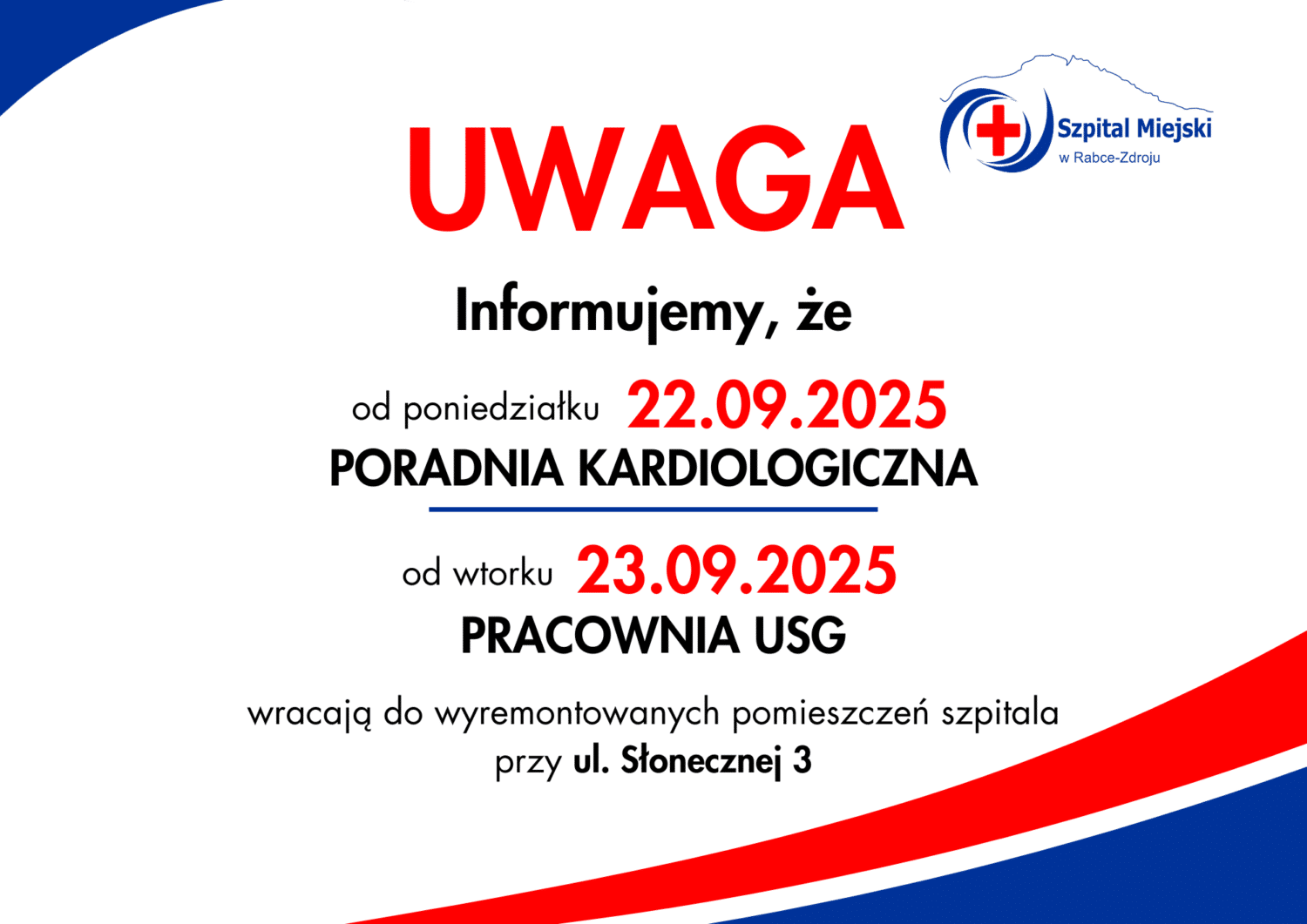 zmiana lokalizacji Poradni Kardiologicznej i Pracowni USG