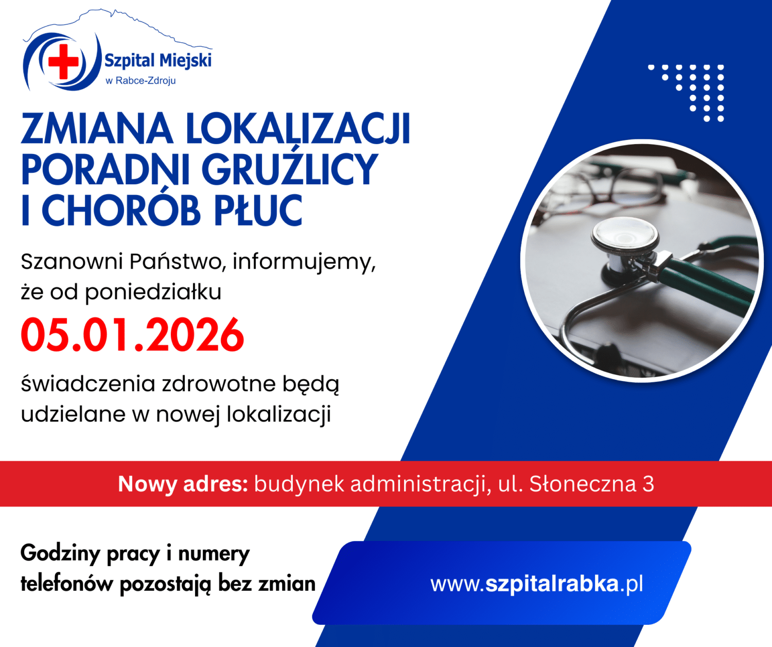 Zmiana lokalizacji Poradni Gruźlicy i Chorób Płuc Zmiana lokalizacji Poradni Gruźlicy i Chorób Płuc